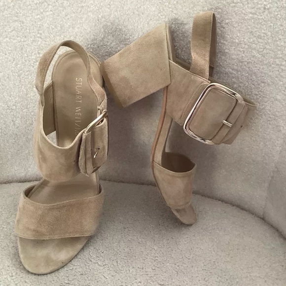 Stuart Weitzman Suede Block Heel Sandals SoHo Tan - Picture 9 of 9